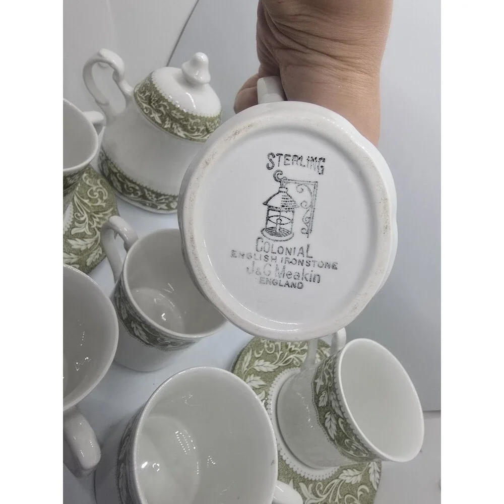 J&G Meakin Tea Set Vintage Sterling Renaissance Green Colonial English Ironstone